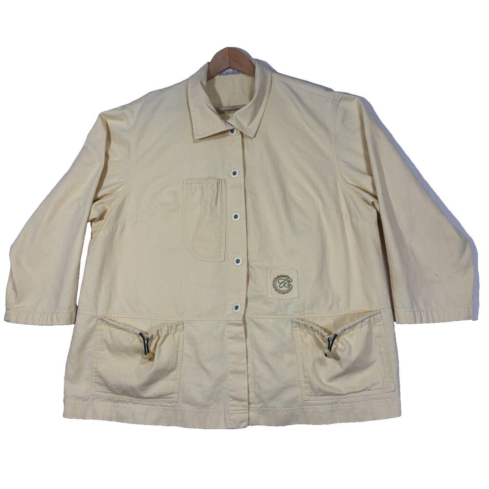 Vtg Nino Wong Womens Jacket Sz 2X Butter Yellow 3/4 Sleeve Cottage Artsy Pockets
